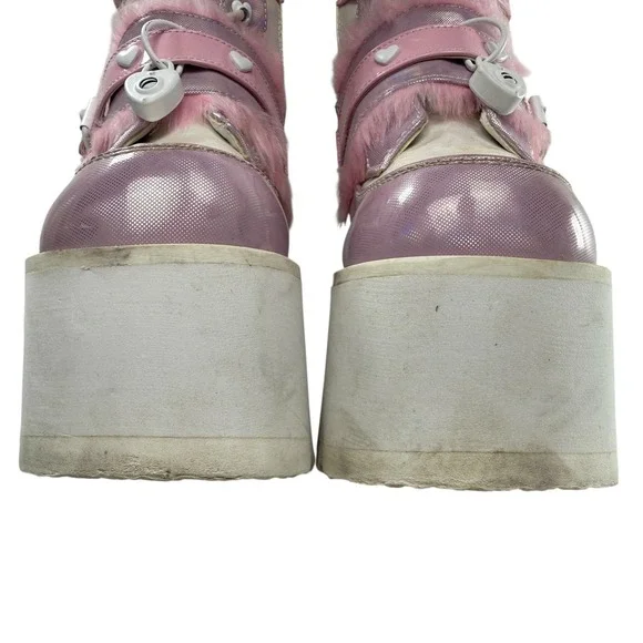 Demonia Ashes-120‎ holographic patent chunky platform boots women size 8 Pink - Picture 3 of 12